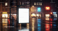 Night City Scene with Illuminated Billboard and Reflections