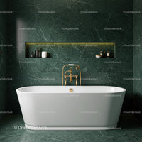Luxurious Green Marble Bathroom with Freestanding White Bathtub and Gold Fixtures