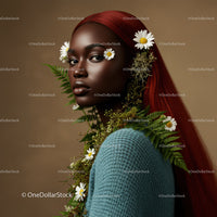 Elegant Portrait of a Woman with Red Hair and Floral Accessories