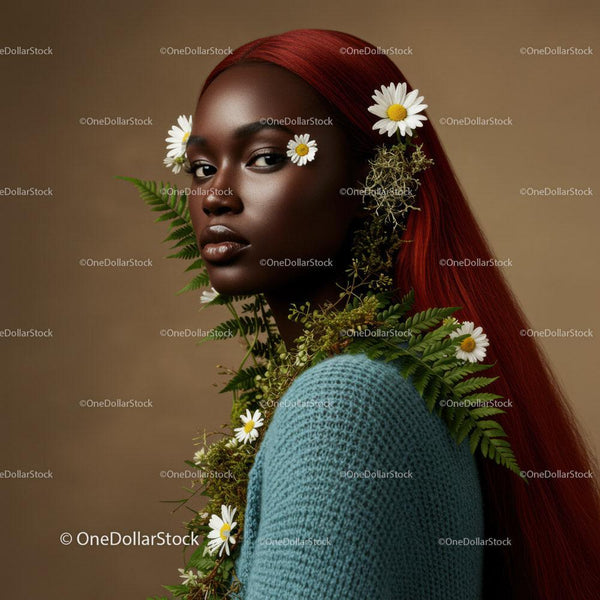 Elegant Portrait of a Woman with Red Hair and Floral Accessories