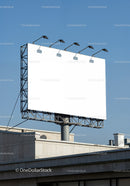 Blank Outdoor Billboard Above Building Under Clear Sky