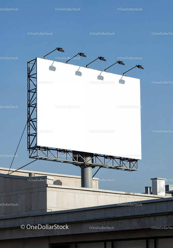 Blank Outdoor Billboard Above Building Under Clear Sky JPG Mockup Image