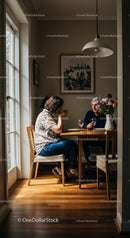 Intimate dinner scene with two women at home