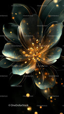 Futuristic Abstract Digital Flower with Golden Particles