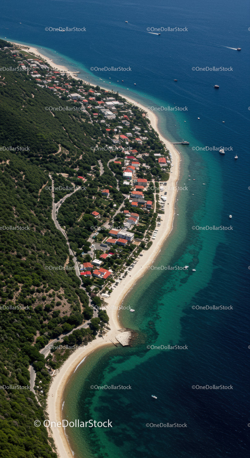 Nadmorska wioska z piaszczystą plażą i turkusową wodą