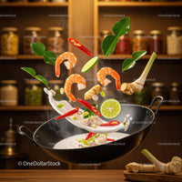 Fresh ingredients tossed in wok for aromatic cooking