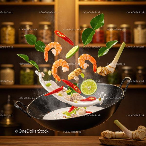 Fresh ingredients tossed in wok for aromatic cooking