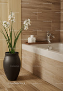 Elegant Modern Bathroom with White Orchid and Wooden Accents