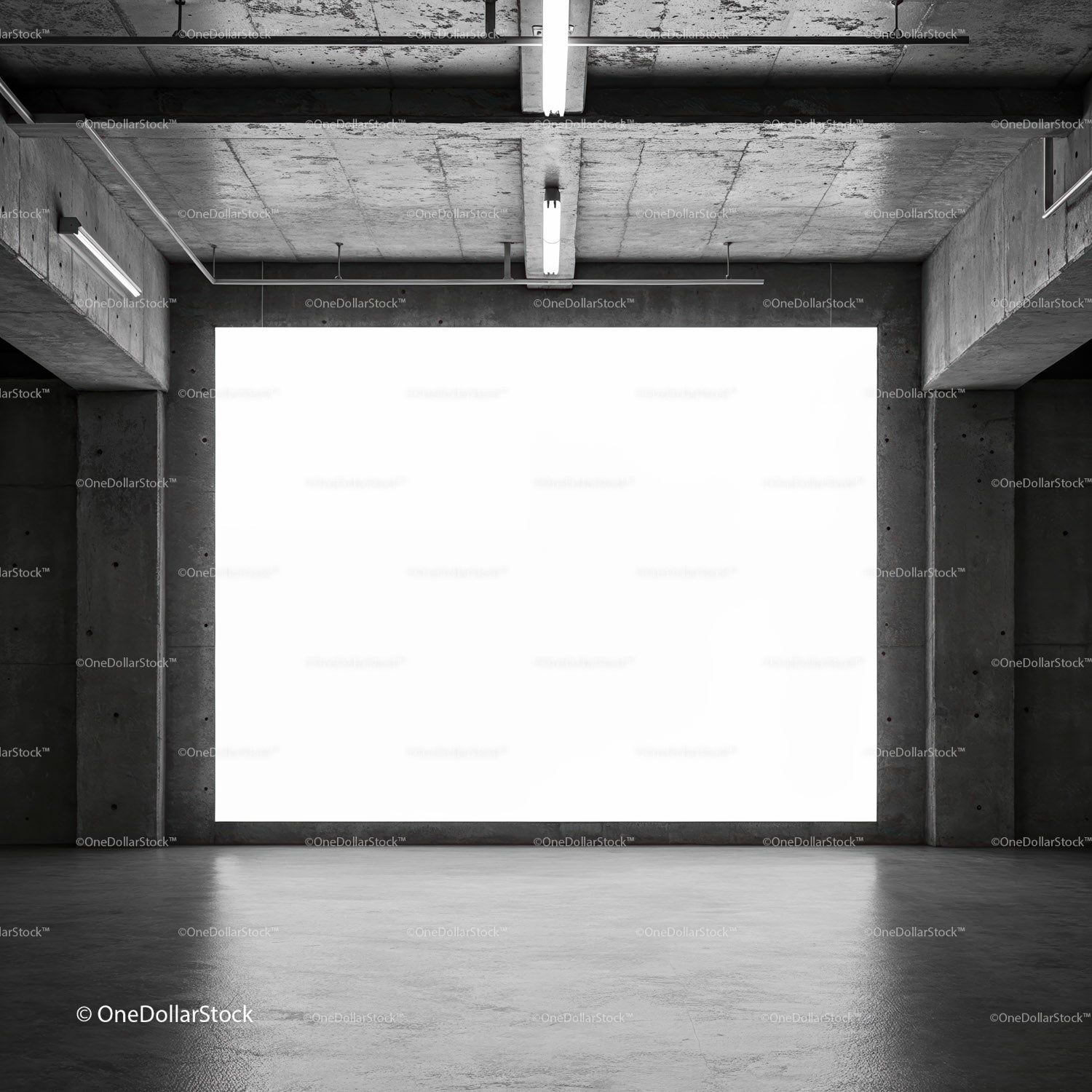 Empty Industrial Space with Large Backlit Concrete Wall