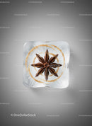 Star Anise Embedded in Clear Ice Cube with Brown Dust