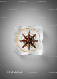 Star Anise Embedded in Clear Ice Cube with Brown Dust