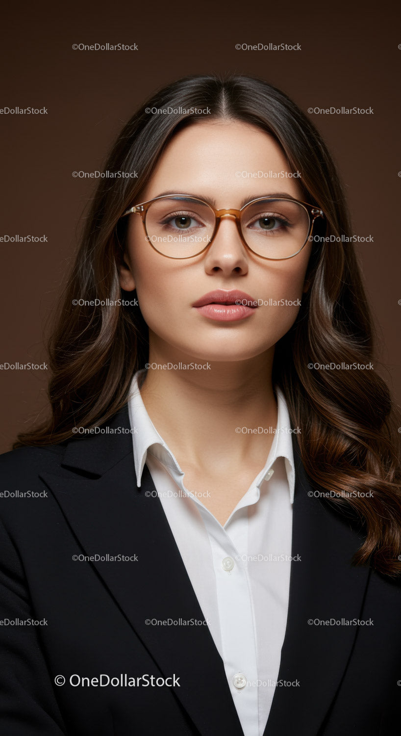 Elegant Business Woman Wearing Glasses in Professional Portrait