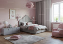 Pink Bedroom with Grey and White Decor and Natural Light