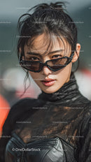 Chic Woman in Trendy Sunglasses and Dark Attire