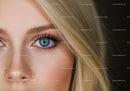 Close-up of blue eye and natural blonde hair details