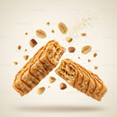 Closeup of creamy caramel snack bar broken in half