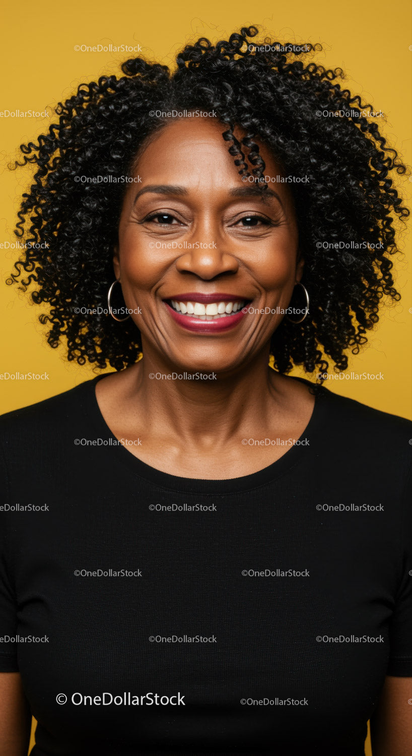 Confident African American Woman with Curly Hair Smiling Portrait