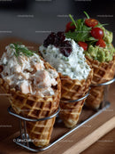 Decorative Waffle Cones with Mix of Yogurt Topping and Fruit Garnishes