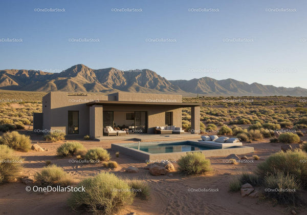 Modern Desert House with Outdoor Pool and Mountain View
