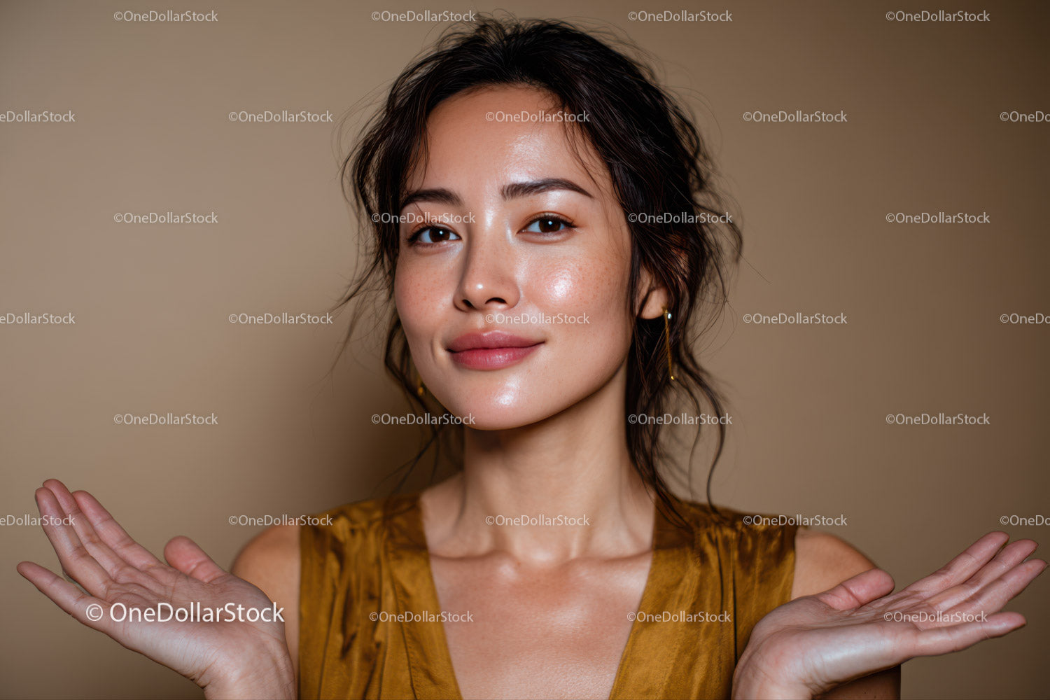 Smiling Woman with Short Wavy Hair and Natural Makeup