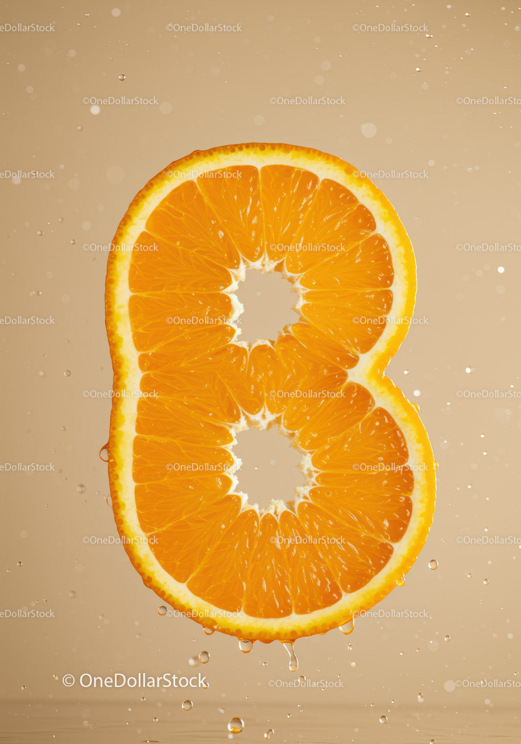 Fresh Orange Slice Forming Number Eight in Water