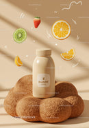 Natural nutritional supplement bottle on textured cushion