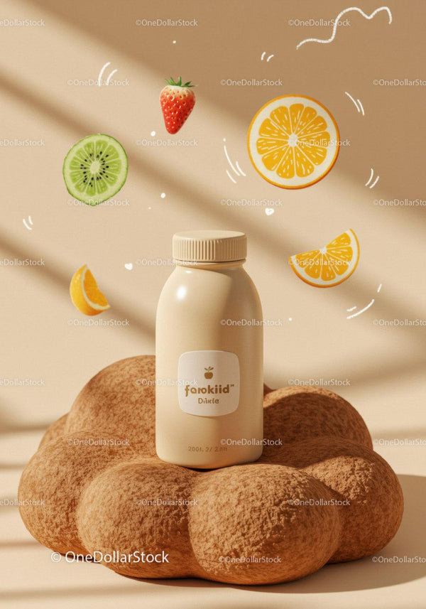 Natural nutritional supplement bottle on textured cushion