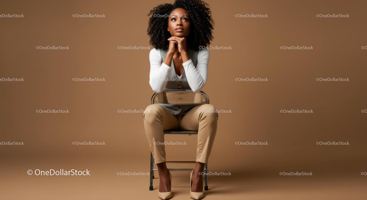 Stylish Confident Woman Sitting on Chair in Modern Studio