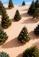 Decorated Christmas trees casting shadows on soft floor