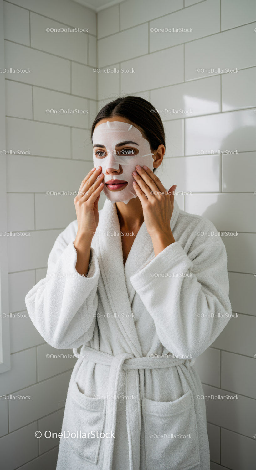 Young Woman Applying Facial Mask in Spa Setting