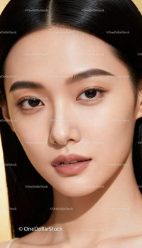 Close-up portrait of young woman with flawless skin