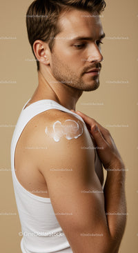 Male Applying Sunscreen Lotion to Shoulder for Sun Protection
