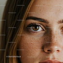 Close-up of Freckled Girl with Brown Eyes and Natural Makeup