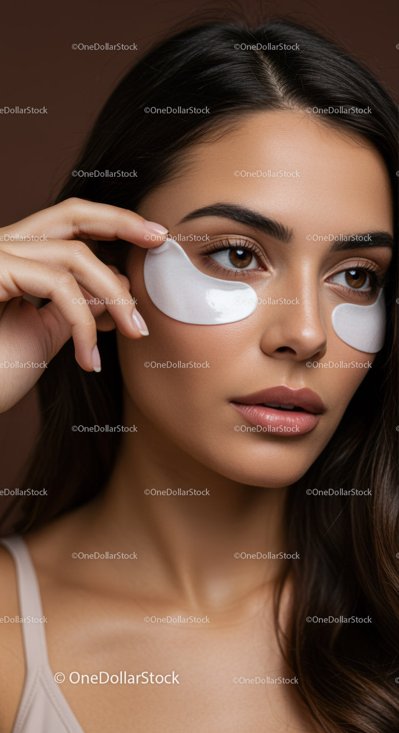 Young Woman Applying Eye Patches for Skincare Routine