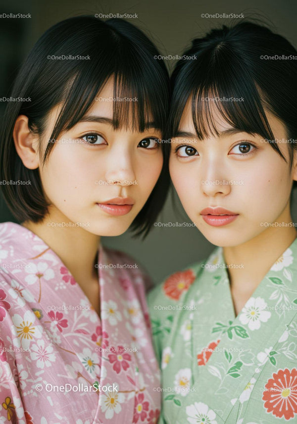 Młode Kobiety w Kwiatowych Kimono Yukata Świętujące Letni Festiwal