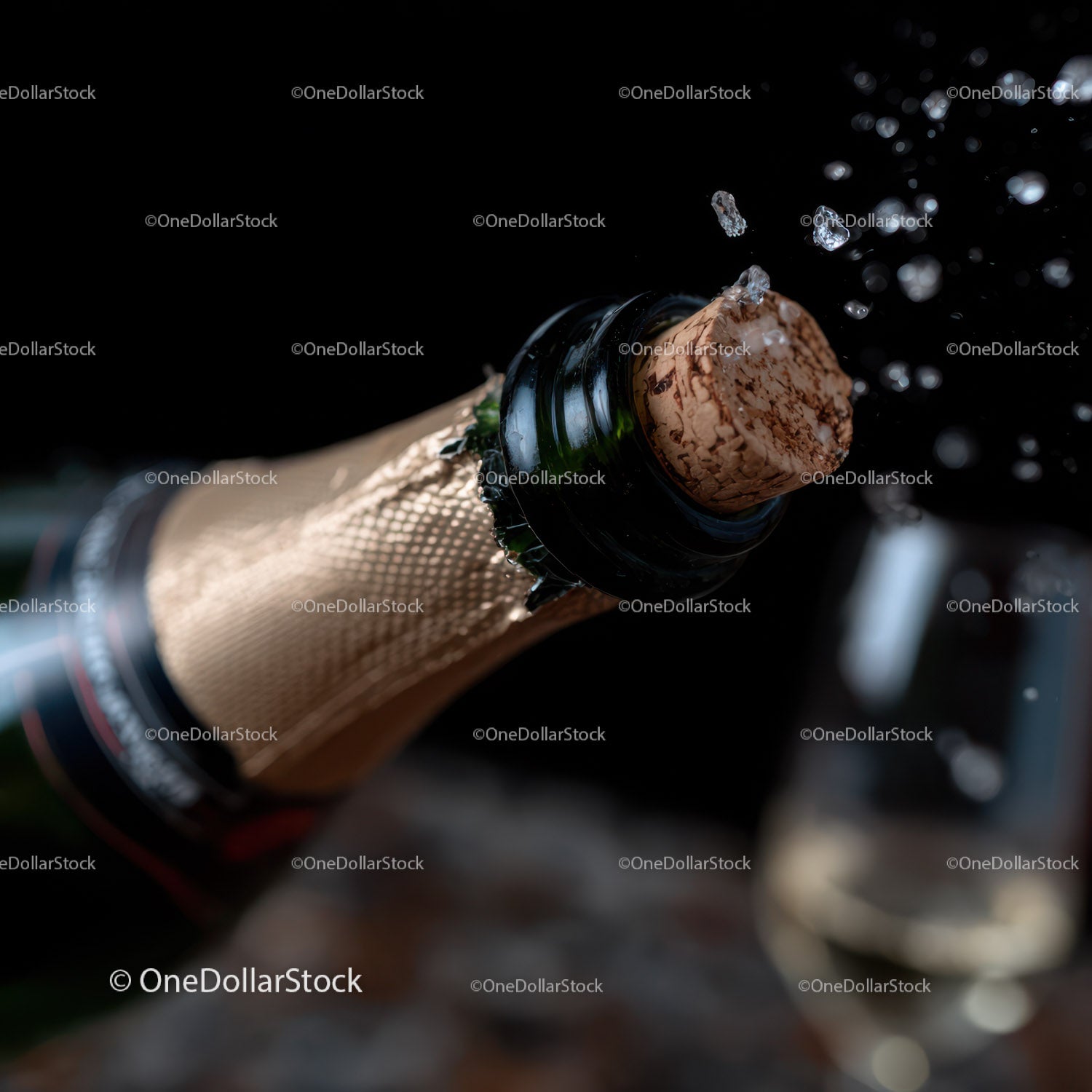 Champagne Bottle with Cork Pop in Festive Celebration Scene
