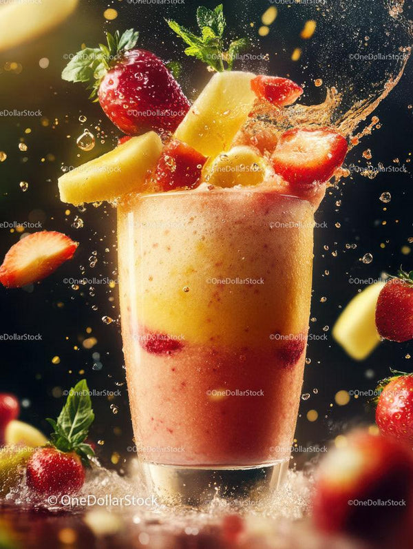 Owocowy splash truskawek i ananasa w szklance
