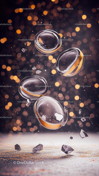 Floating Glass Spheres with Sparkling Bokeh for Celebration and Luxury