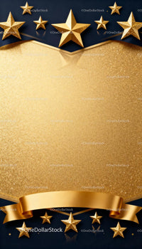 Golden stars and ribbon on glittery backdrop