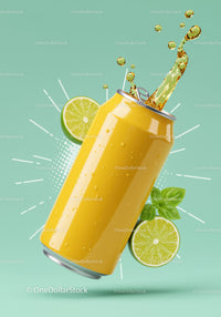 Refreshing Lemon Lime Beverage Splash in Yellow Can