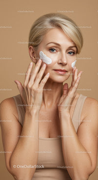 Elegant Mature Woman Applying Skincare Cream for Youthful Skin