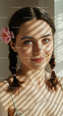 Young Woman with Green Eyes and Braided Hair in Natural Light