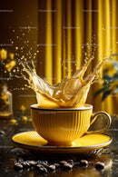 Vibrant Coffee Splash with Ceramic Cup and Beans