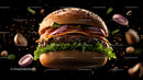 Juicy Gourmet Burger with Fresh Vegetables on Dark Background
