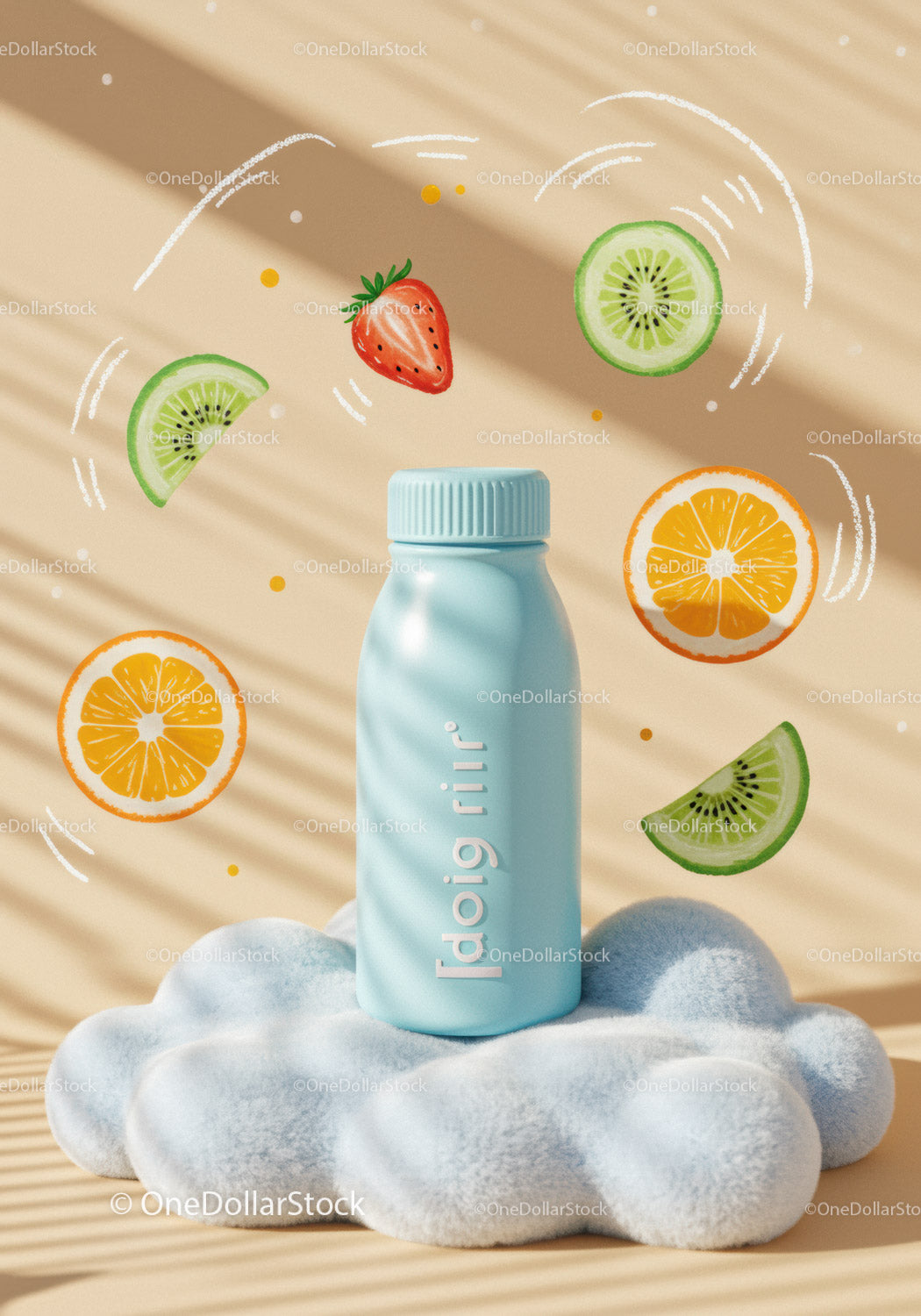 Refreshing probiotic drink with vibrant fruit accents