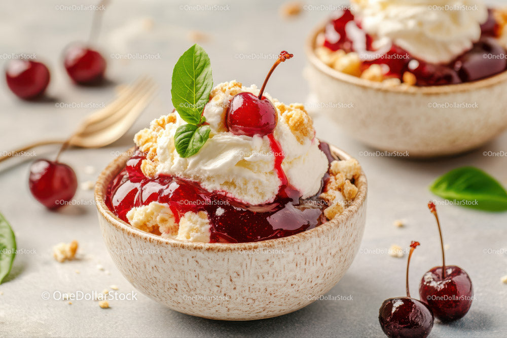 Delicious Cherry Pie Dessert with Whipped Cream and Fresh Cherries