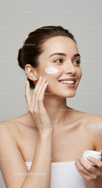Young Woman Applying Face Cream for Healthy Glowing Skin