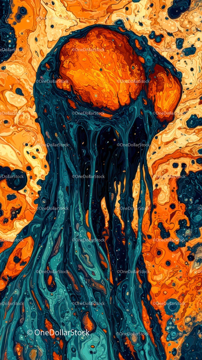 Abstract Fluid Art with Vivid Color Swirls and Marbled Effects