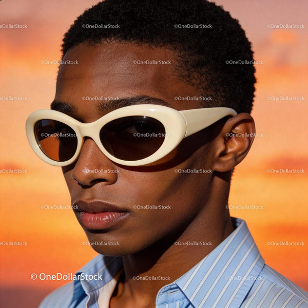 Stylish young man wearing retro white sunglasses