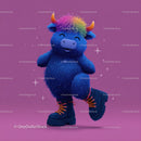 Colorful Furry Mascot with Rainbow Horns Wearing Boots and Smiling